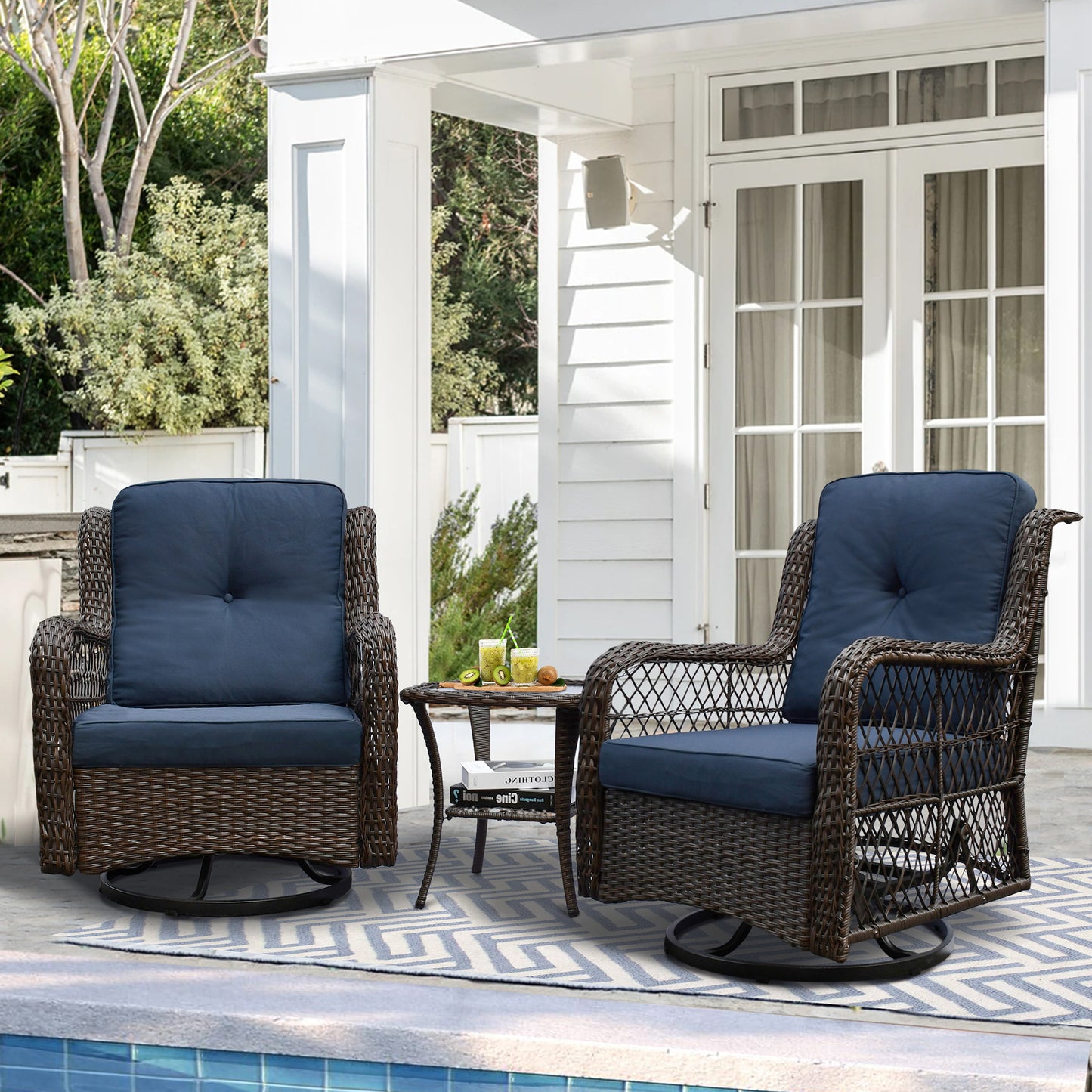 Outdoor Bistro Set 3 Pieces;  Outdoor Resin Wicker Swivel Rocker Patio Chair