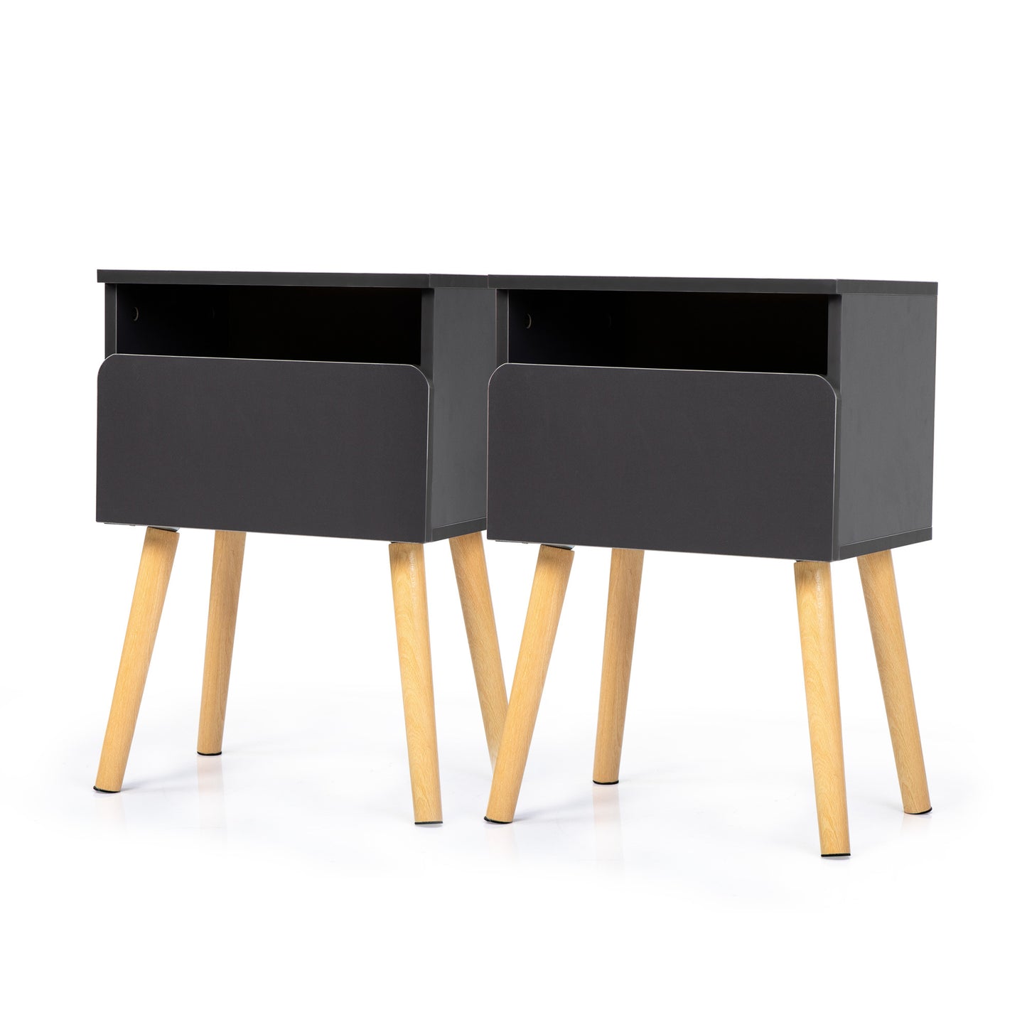 Set of 2 Modern Nightstand, Bedroom Endtable with Drawer, Shelf, Bedside Furniture for Living Room,