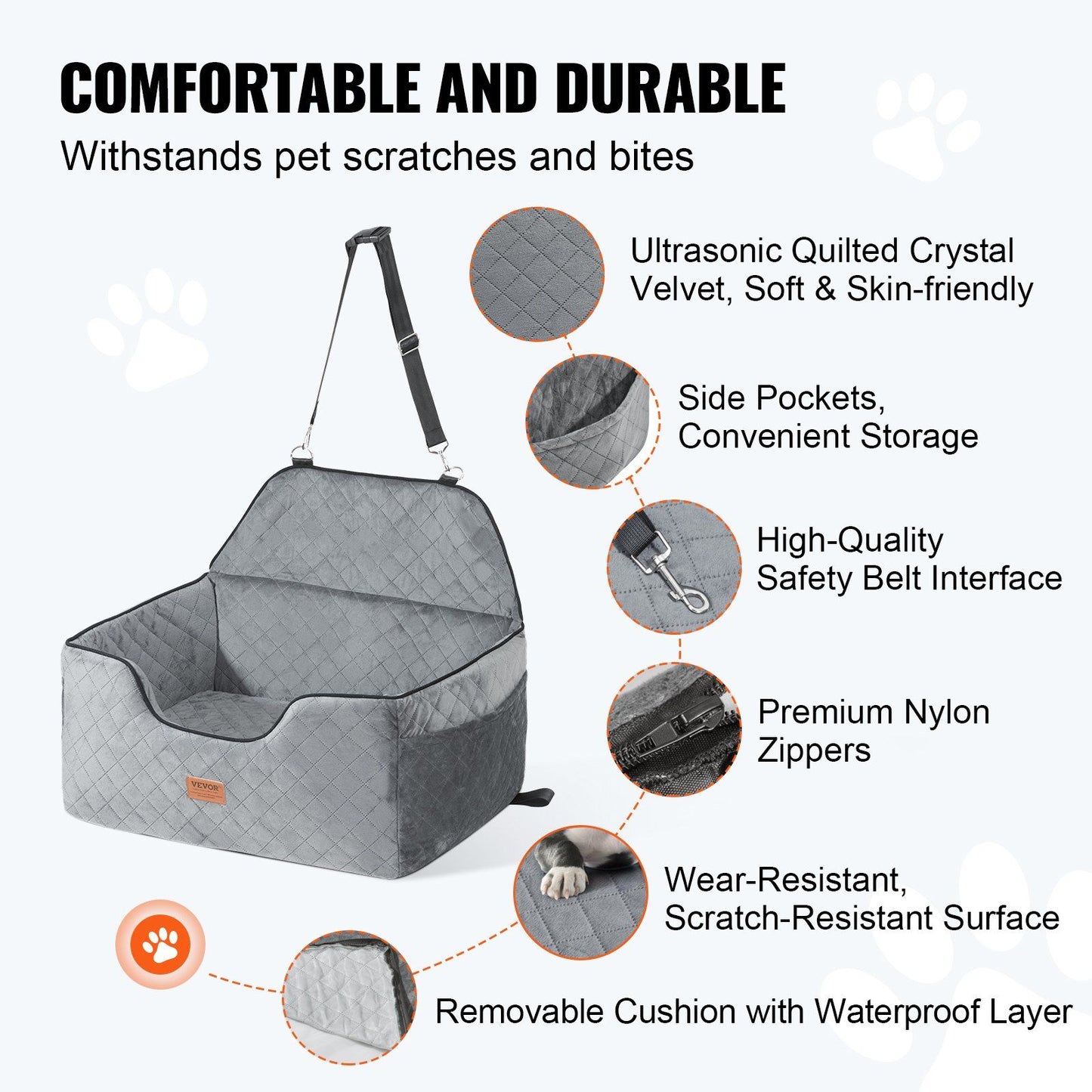 Dog Booster Car Seat Pet Car Seat for Medium Large Dog up to 55 lbs Gray