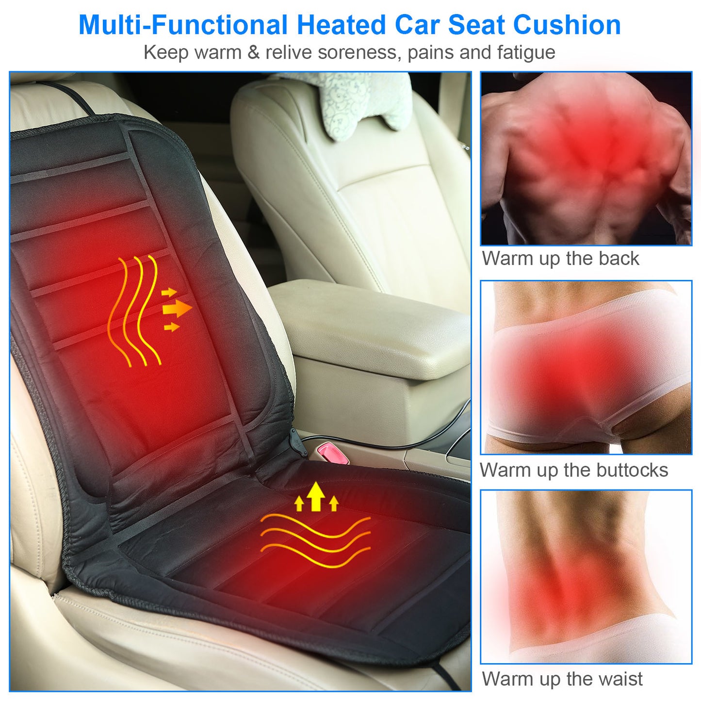 Heated Car Seat Cushion 12V Auto Seat Cover Warmer with Adjustable Temperature Controller