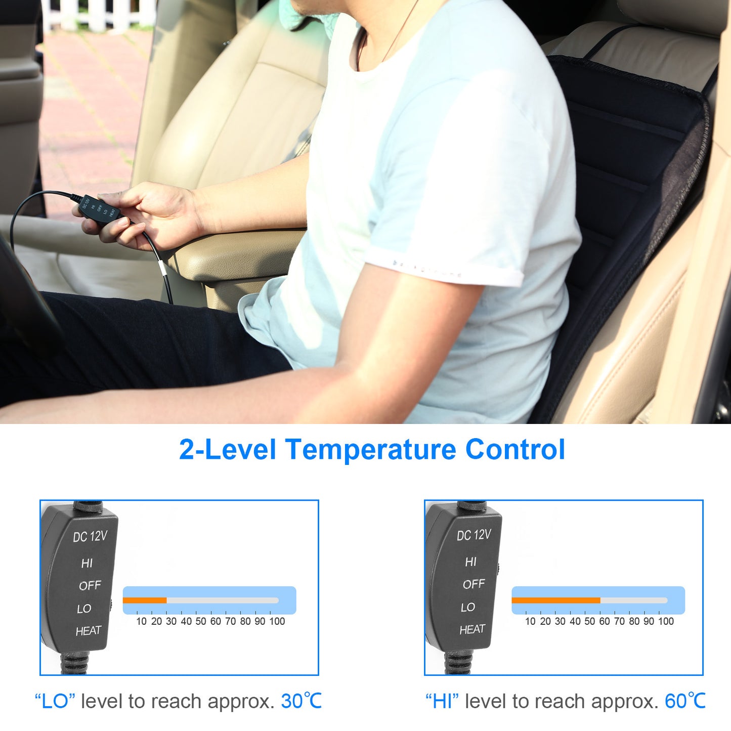 Heated Car Seat Cushion 12V Auto Seat Cover Warmer with Adjustable Temperature Controller