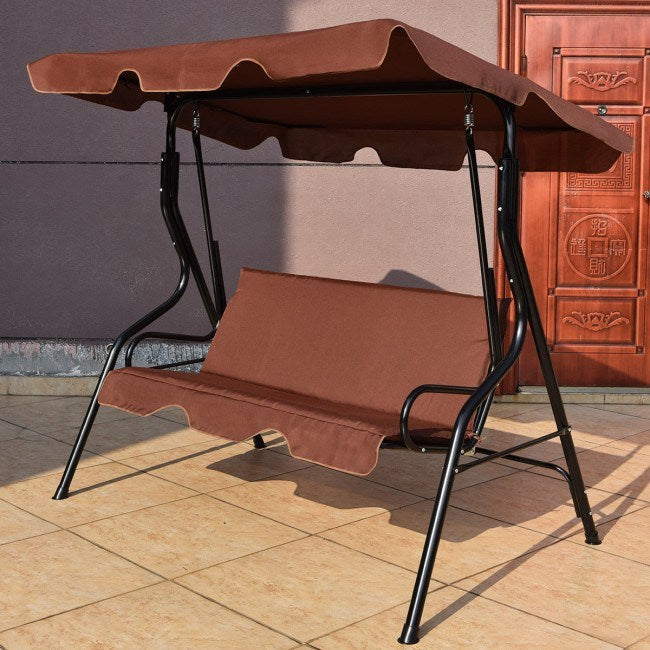 3 Seat Outdoor Patio Canopy Swing with Cushioned Steel Frame