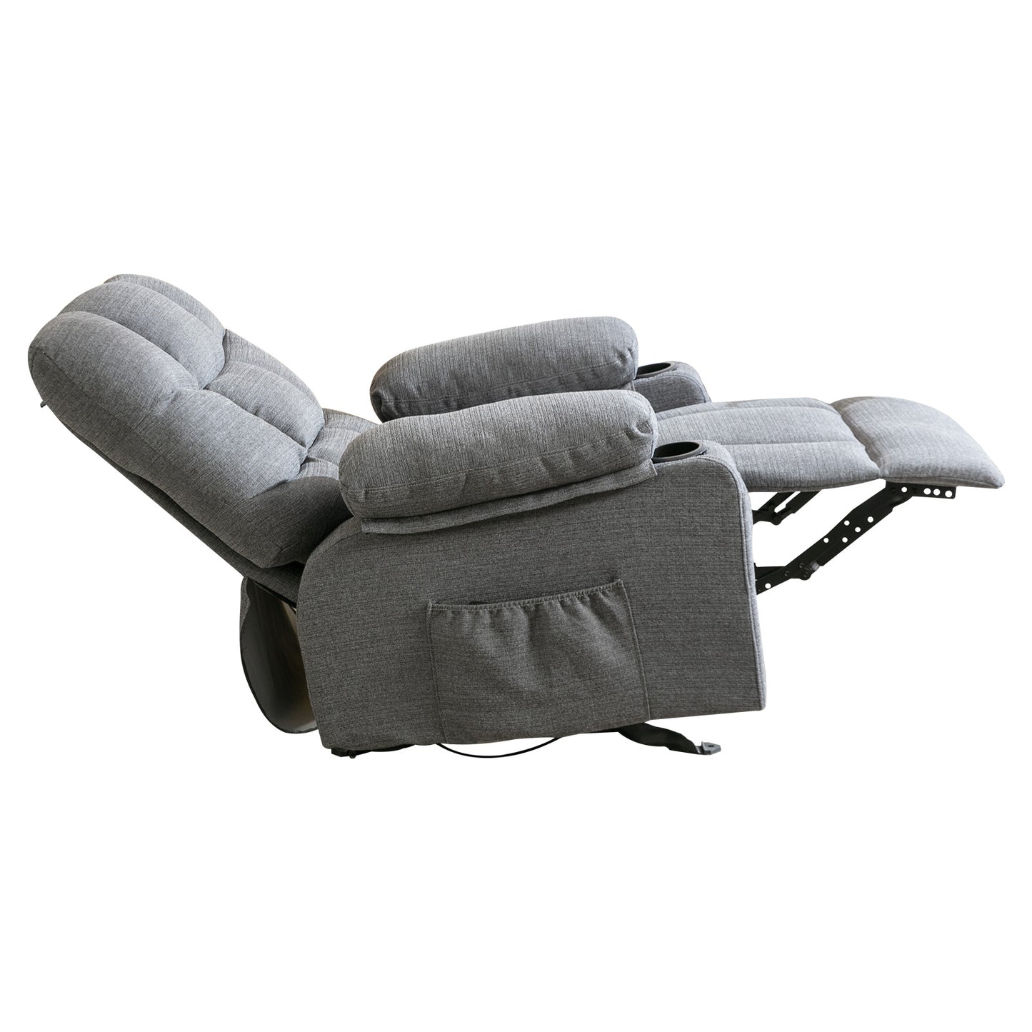 Recliner Chair Massage Heating sofa with USB and side pocket 2 Cup Holders (Grey)