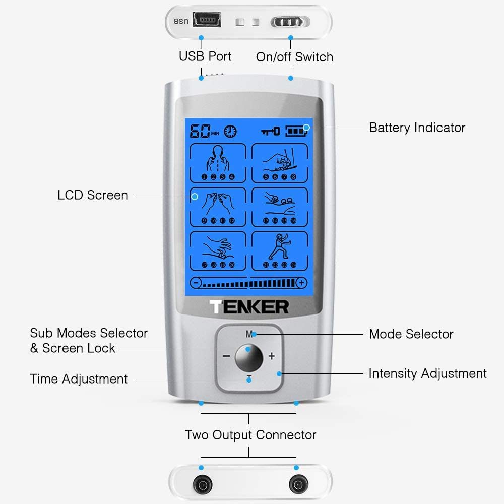 TENKER EMS TENS Unit with 8 Electrode Pads