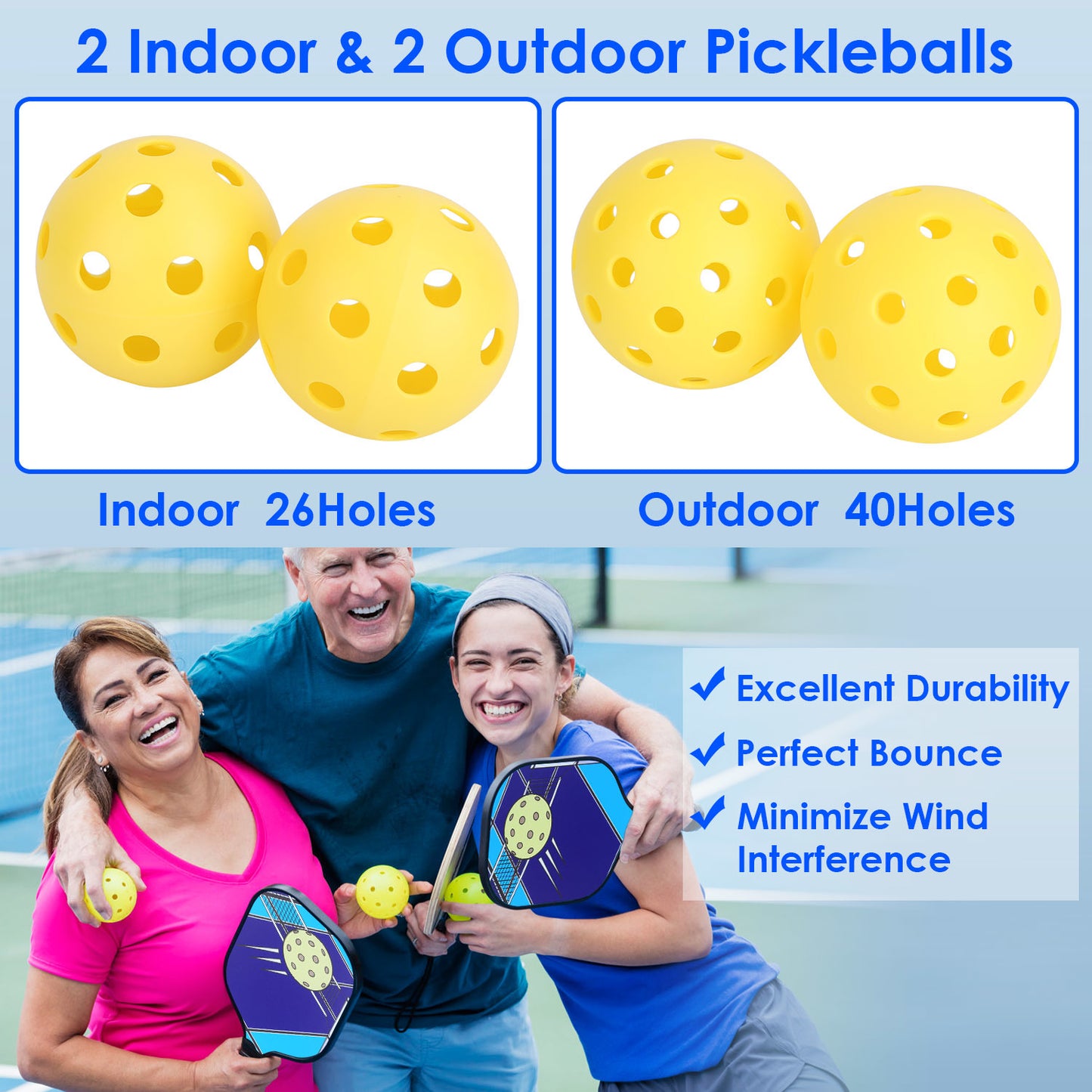 Pickleball Set 2 Fiberglass Paddles 4 Outdoor Indoor Balls Portable Carry Bag 2 Cooling Towel