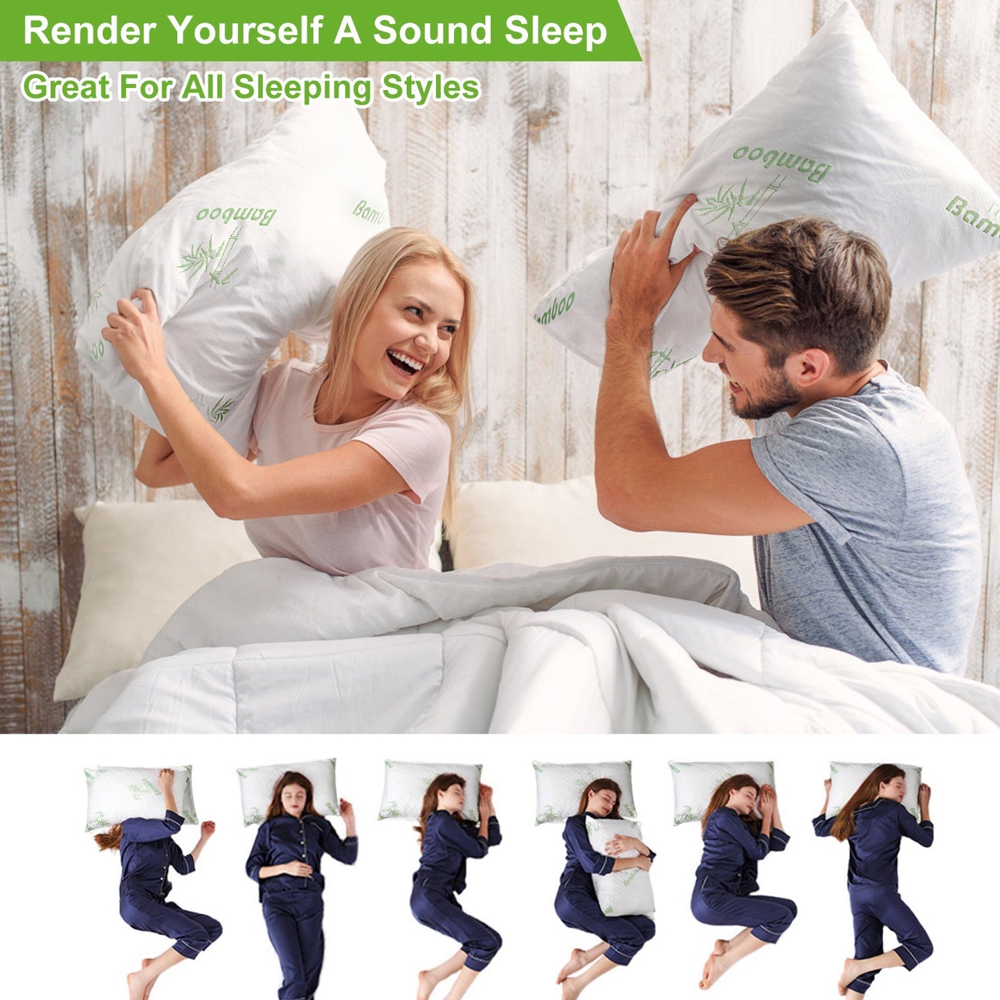 2Pcs Bamboo Memory Foam Pillow