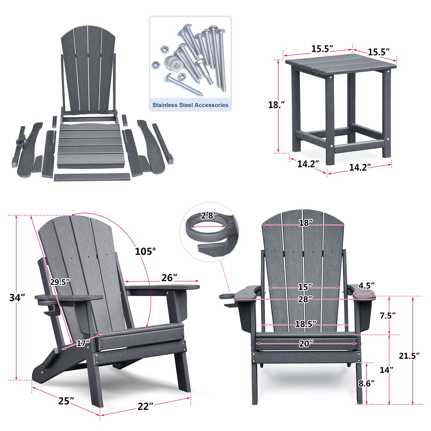 3 PCS Folding Adirondack Sets