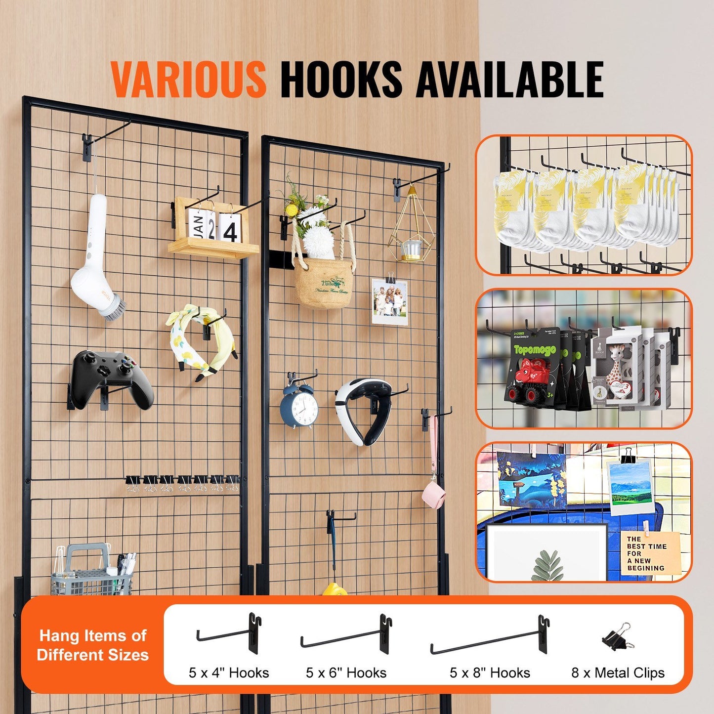 2' x 5.6' Grid Wall Panels Tower, 2 Packs Wire Gridwall Display Racks