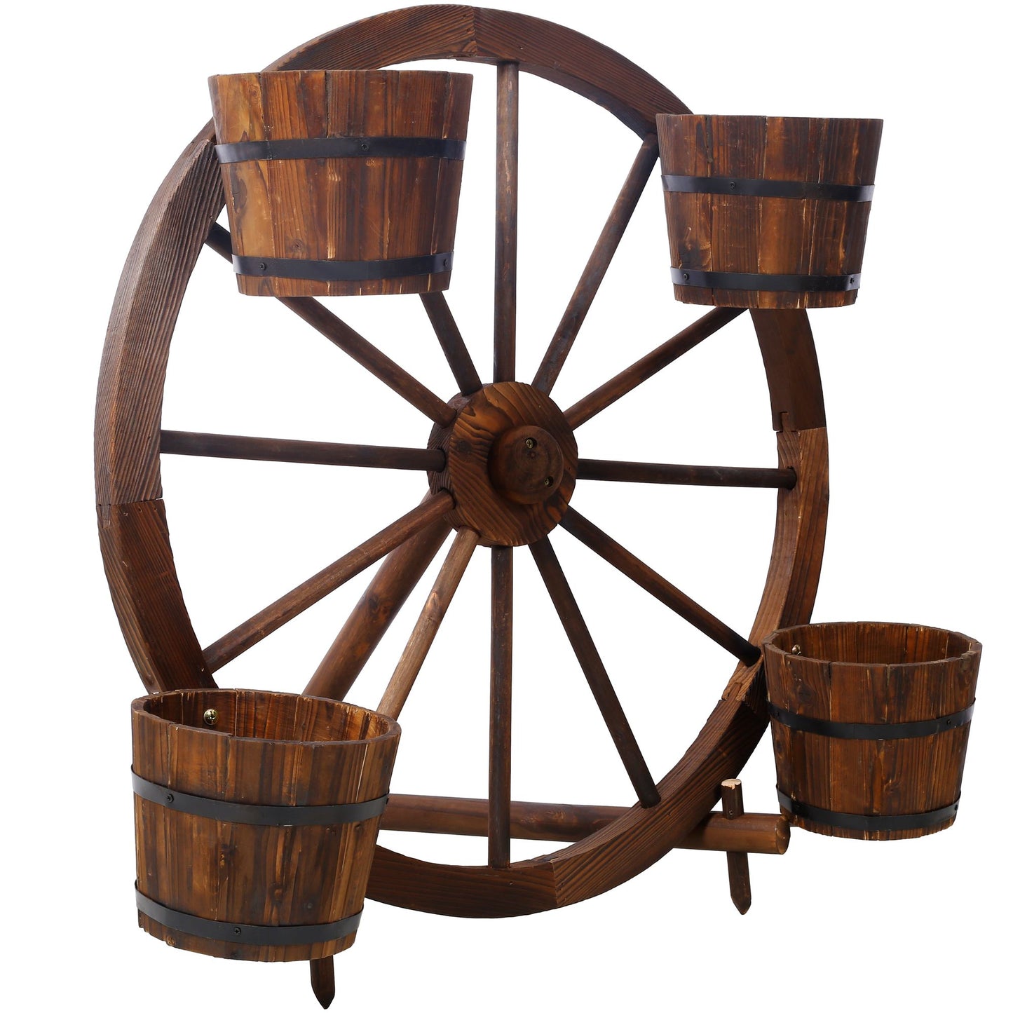 Wood wagon wheel barrel planter,Wagon Wheel Barrel Planter Display