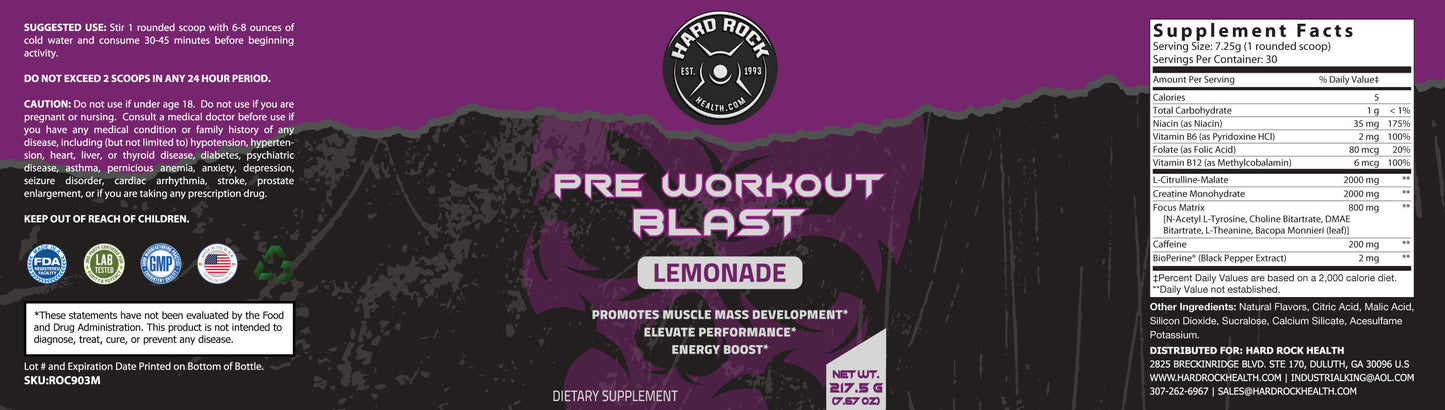 Hard Rock Health® Pre-Workout Blast Lemonade Flavor