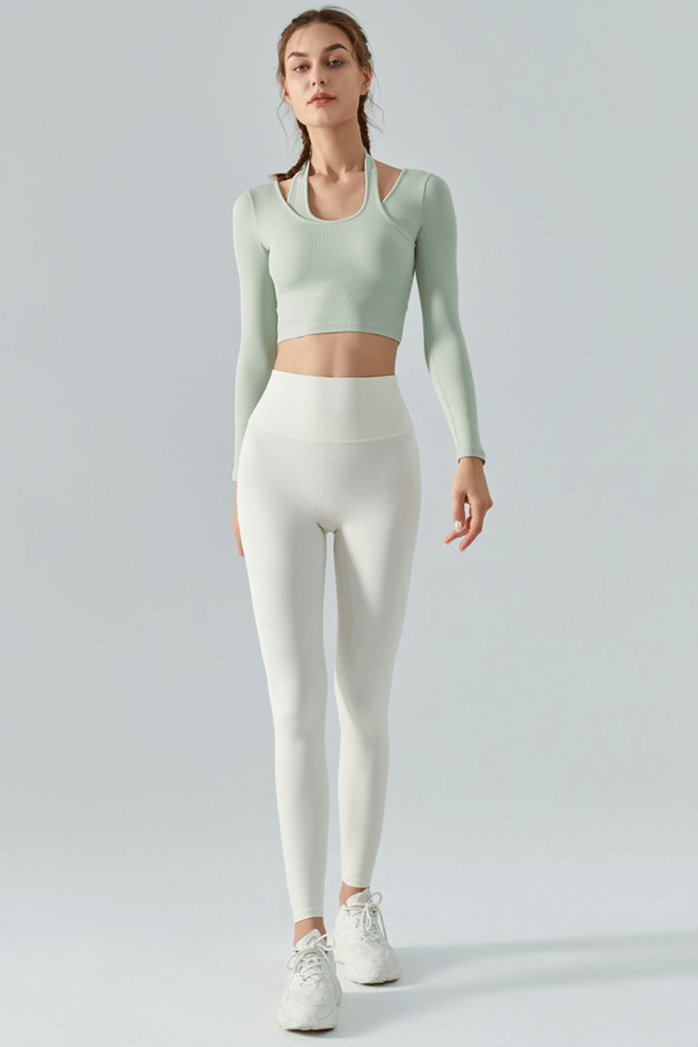 Halter Neck Long Sleeve Cropped Sports Top