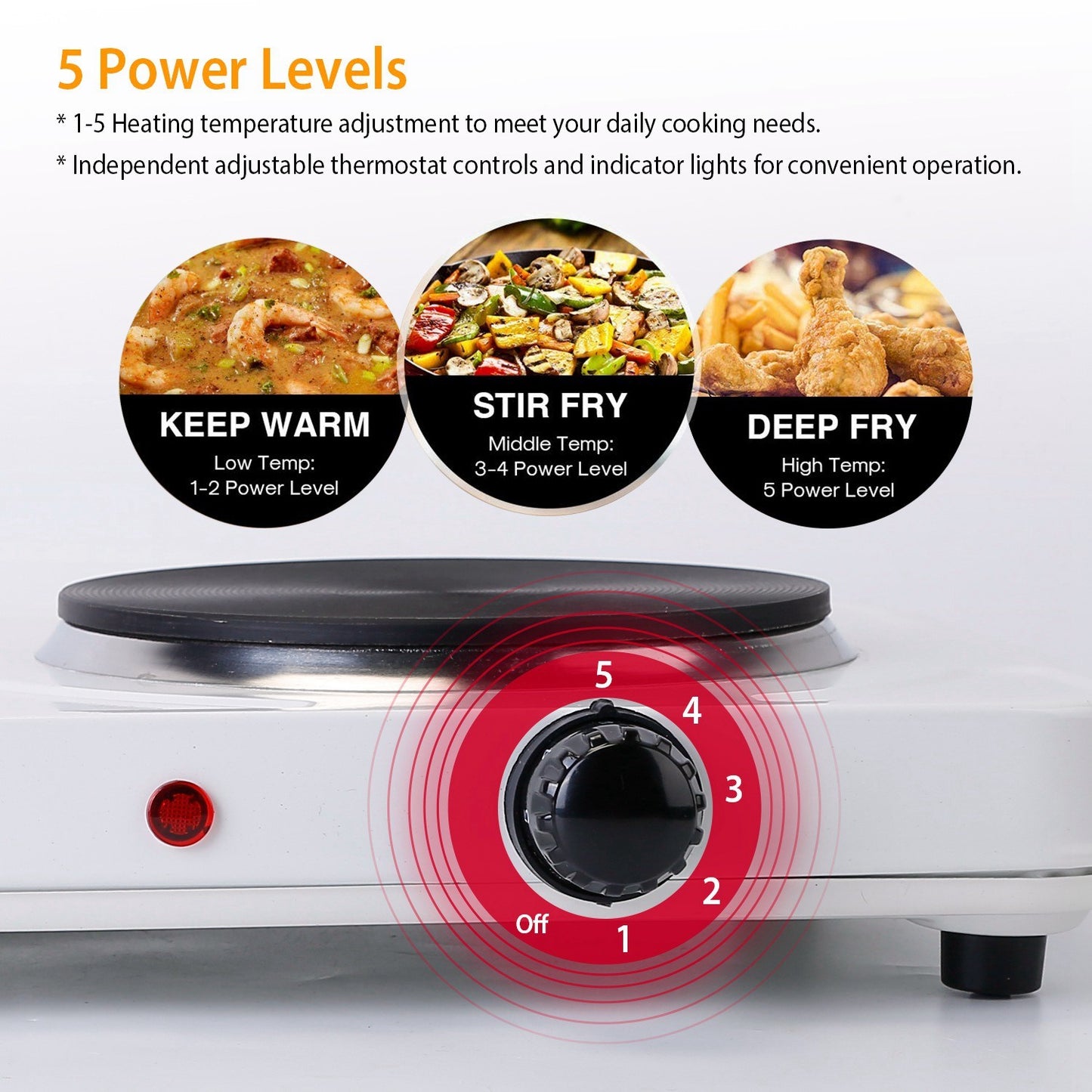 2000W Double Electric Burner Portable Dual Counter Stove Countertop Hot Plate Kitchen Cooker Stove with 5 Gear Temperature Control