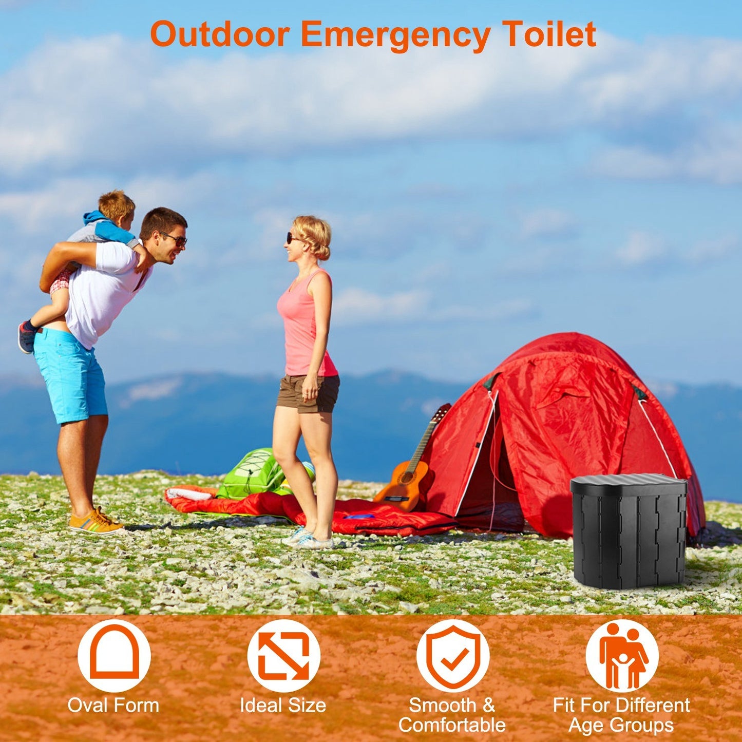 Foldable Emergency Toilet Portable Porta Potty for Traveling/ with Lid Carry Bag 1 Roll Garbage Bags