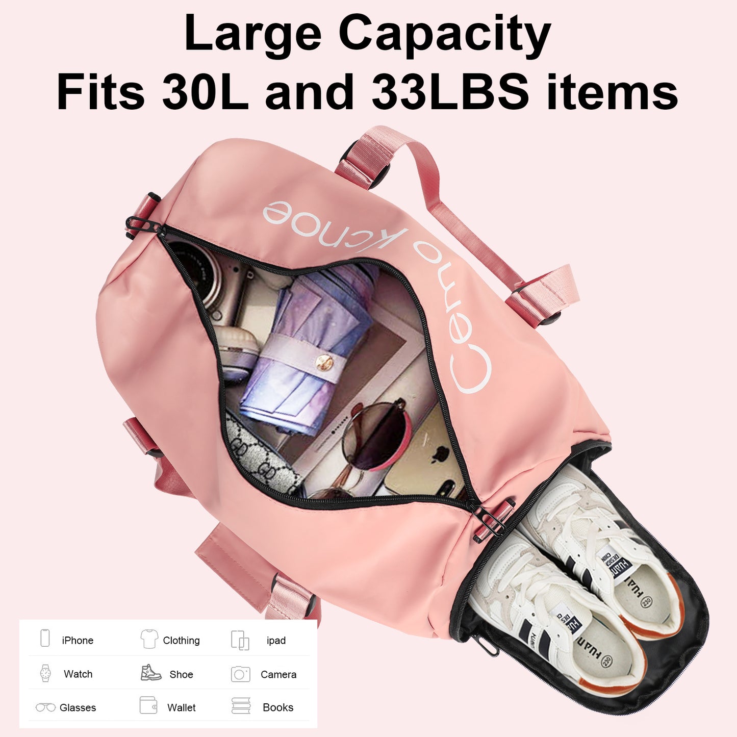 Gym Bag for Women and Men; Waterproof Duffel Bag Shoes Compartment; Lightweight Carry