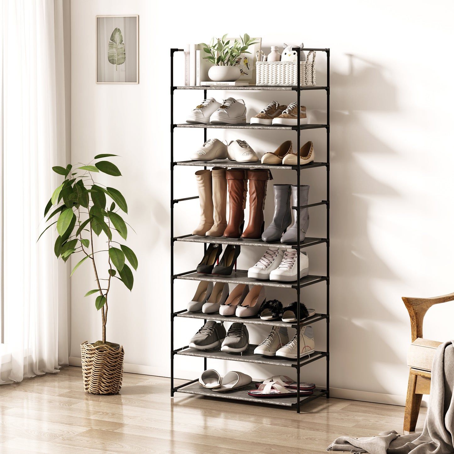 1pc 10-layer Cloth Assembled Shoe Rack, Modern And Simple Dust-proof Storage Shelf Suitable For Home, Bedroom, Dormitory