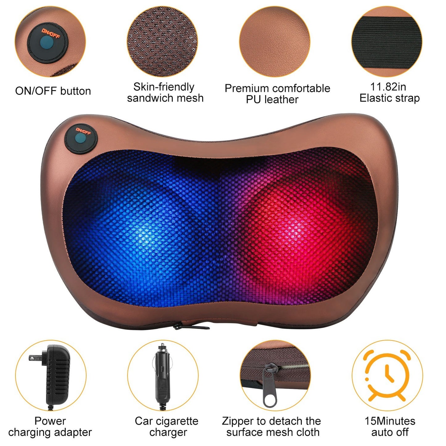 Back Neck Massage Pillow Thermotherapy Kneading Manipulation Massager- Hard Rock Health