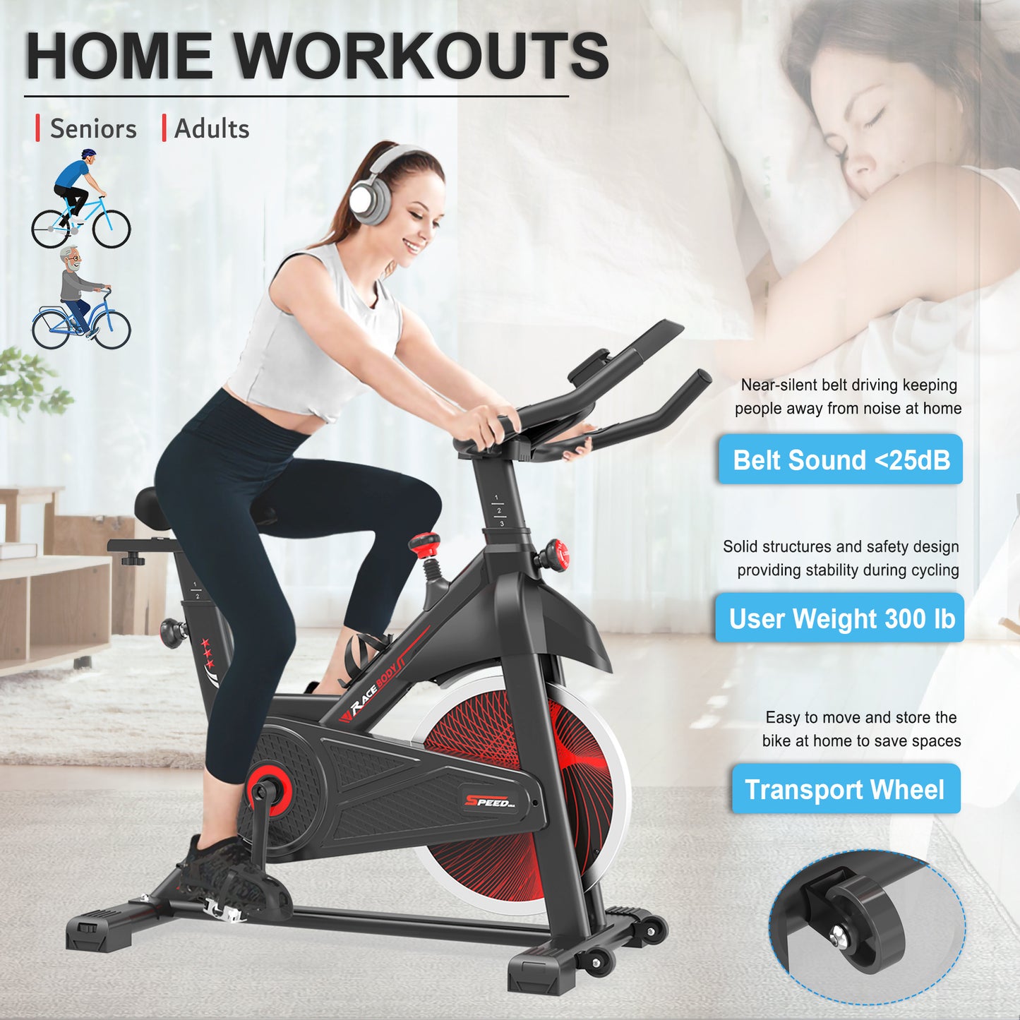 Indoor Cycling Exercise Bike Stationary, Home Gym Workout Fitness Bike with Comfortable Cusion