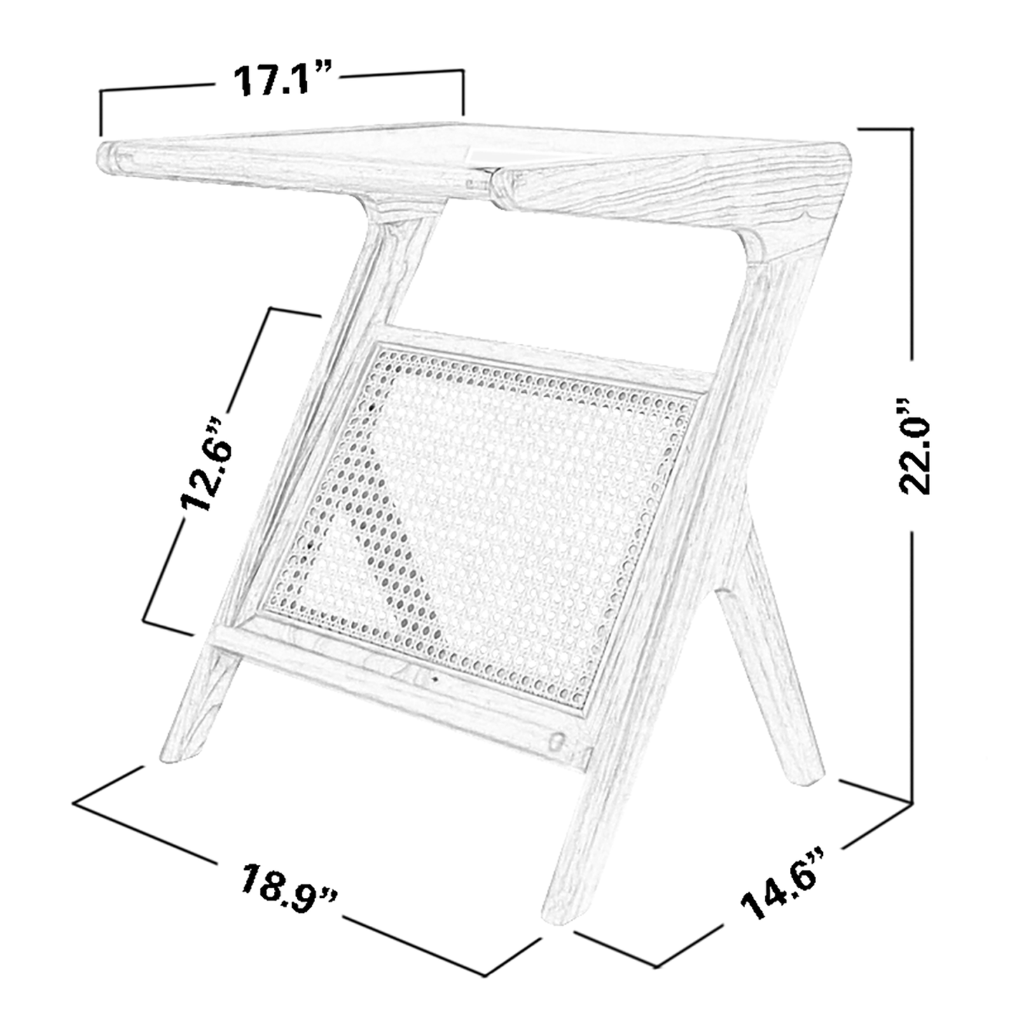 Z-Shaped Special Design End table, Fiberglass, Natural, 19"x19"x22"