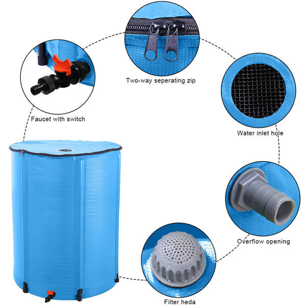 100 Gallon Folding Rain Barrel Water Collector Blue