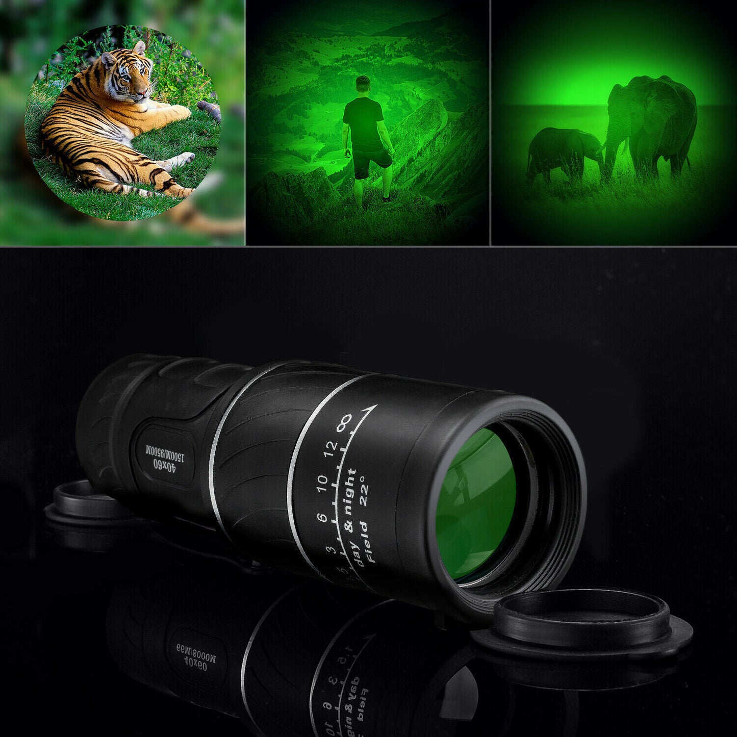 40x60 Day Night Vision HD Optical Monocular Hunting Camping Handheld Telescope Life Waterproof