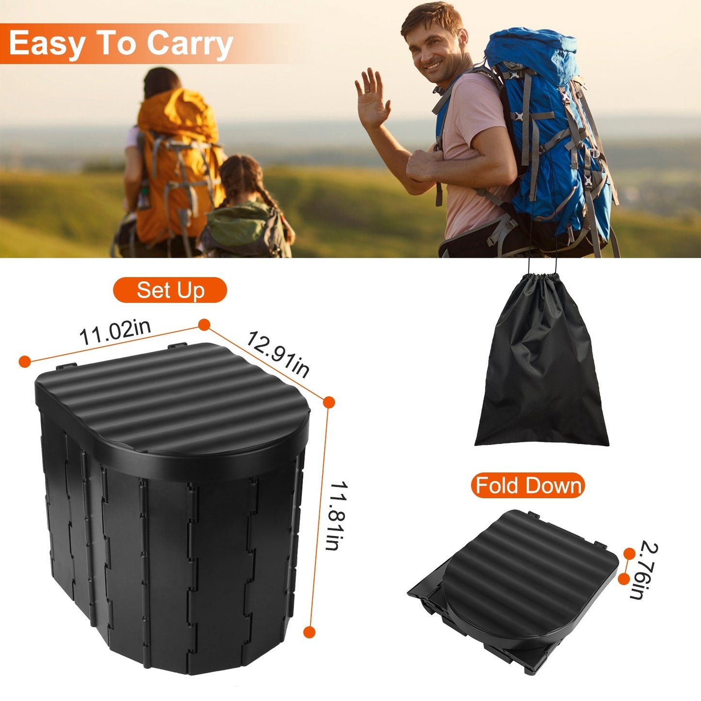 Foldable Emergency Toilet Portable Porta Potty for Traveling/ with Lid Carry Bag 1 Roll Garbage Bags