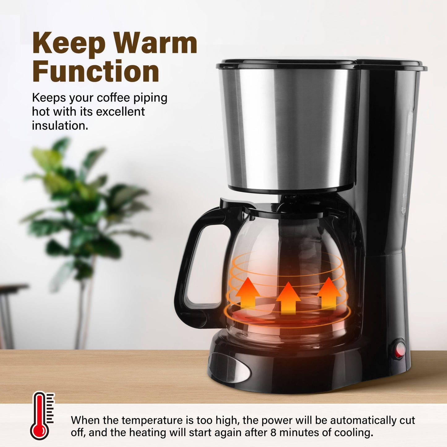 Drip Coffee Maker 12 Cup, Anti-Drip Coffee Machine, Auto Keep Warm Function