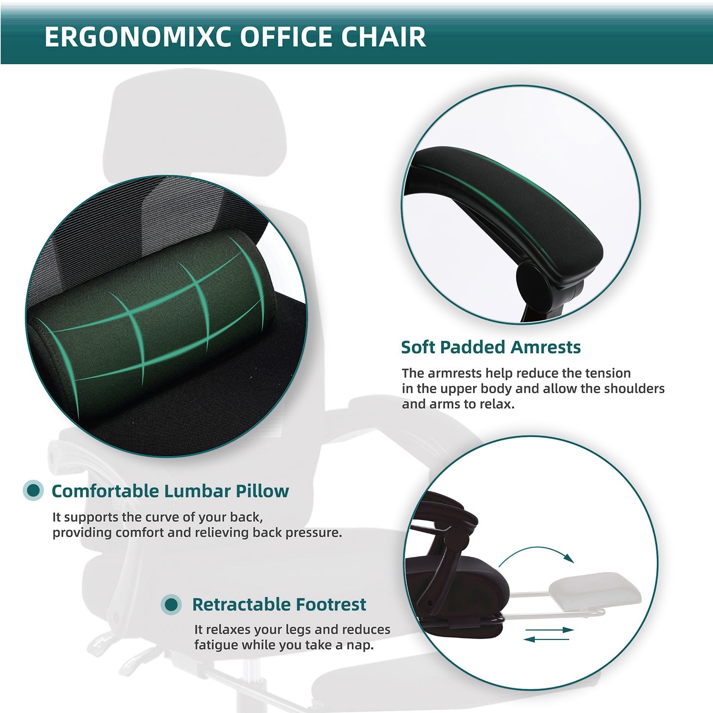 Mesh High Back Ergonomic Office Chair Lumbar Support Pillow Computer Desk Chair