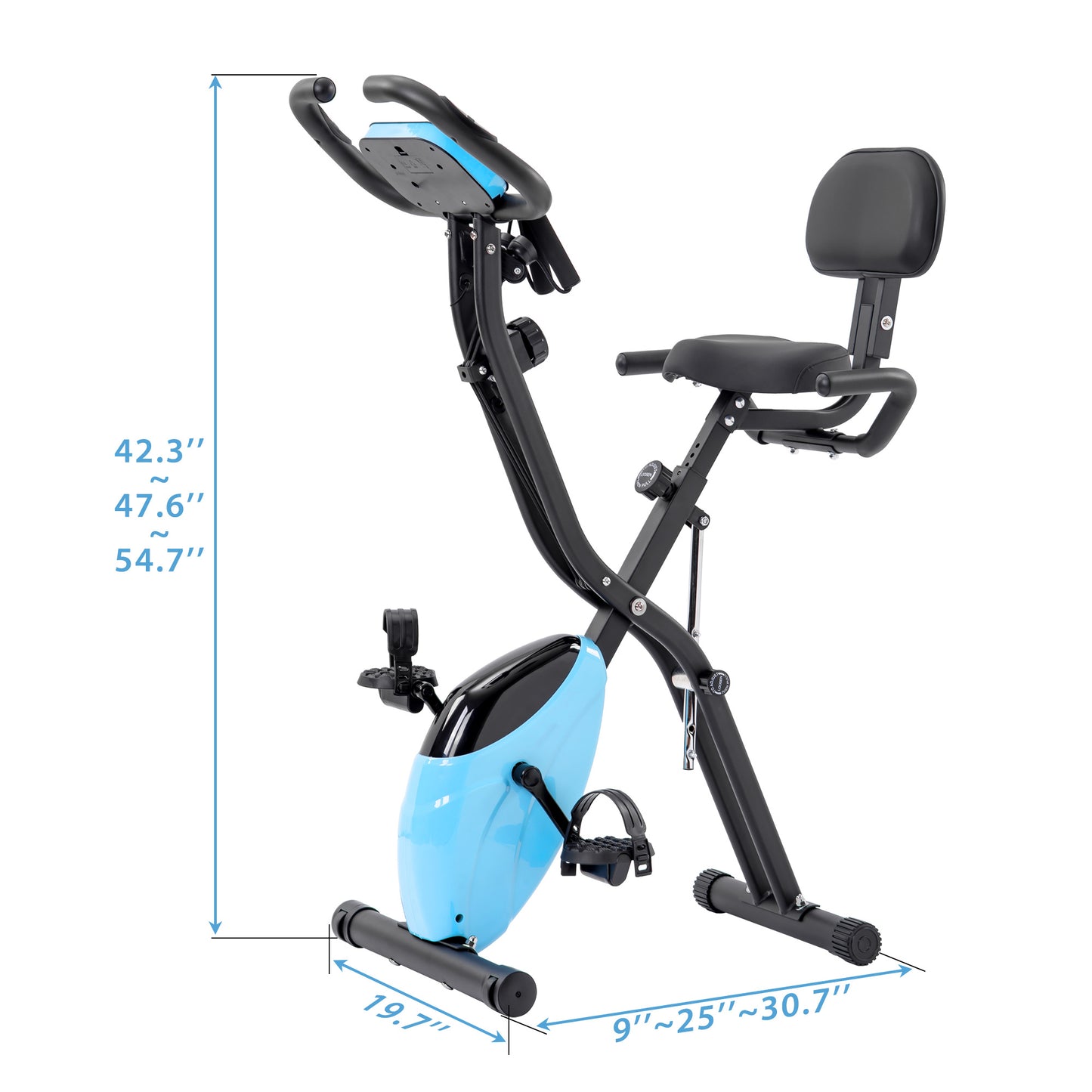 Folding Exercise Bike, Fitness Upright and Recumbent X-Bike with 10-Level Adjustable Resistance, Arm Bands and Backrest